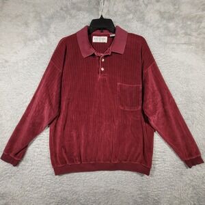 Hukapoo Mens Burgundy Velour Polo Shirt Long‎ Sleeve Pocket Medium
